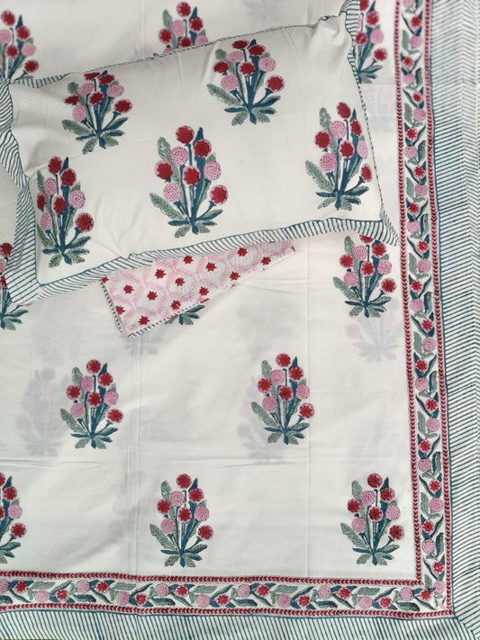 Rosebud Bloom Handblock Printed Cotton Bedsheet