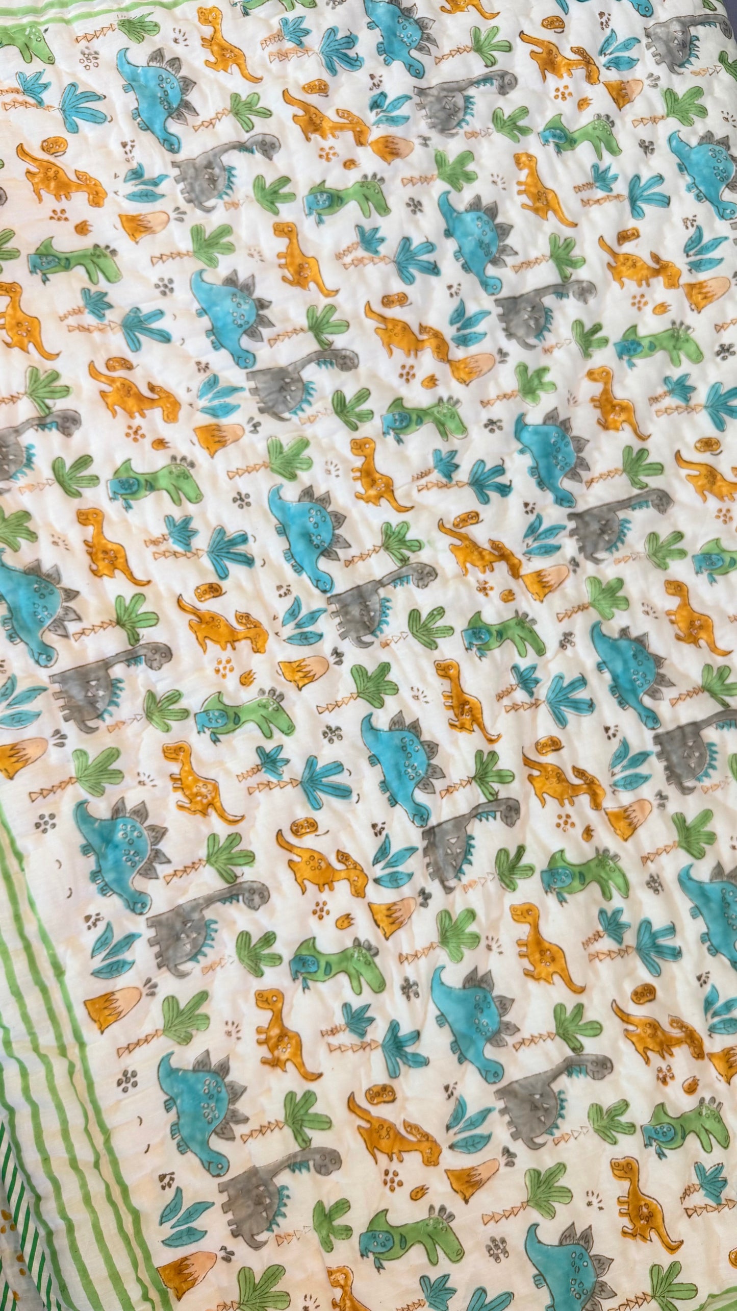 Roars and Palms – Handblock Print Mul Mul Cotton Quilt