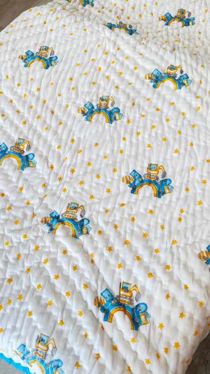 Little Diggers- Handblock Print Mul Mul cotton Quilt
