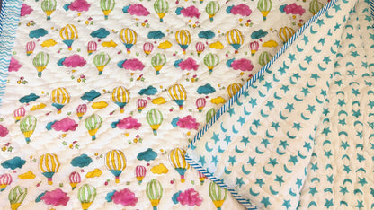 Balloon Dreams – Handblock Print Mul Mul Cotton Quilt