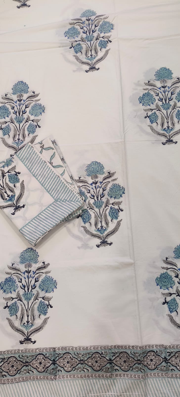 Blue Noor Handblock Printed Cotton Bedsheet
