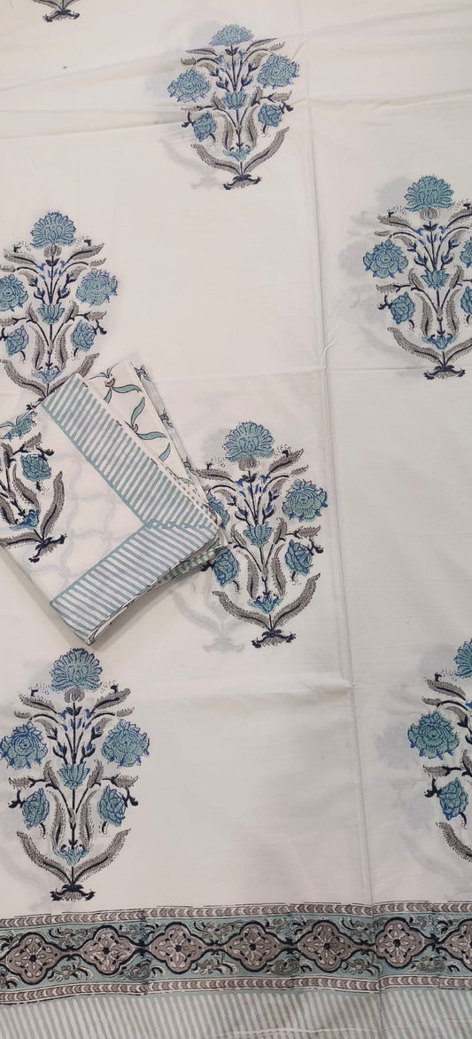 Blue Noor Handblock Printed Cotton Bedsheet