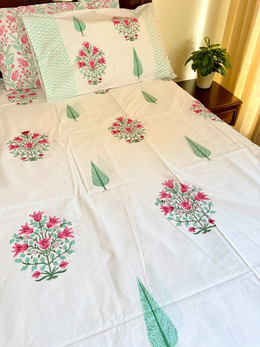 Gulbagh Buta Handblock Printed Cotton Bedsheet