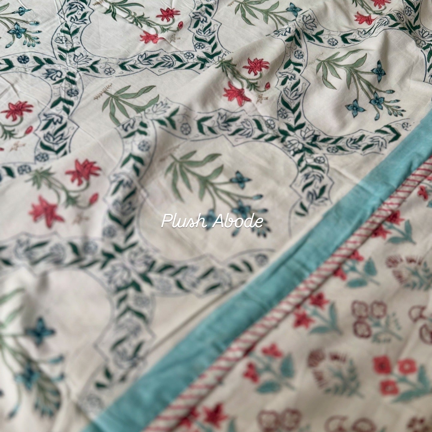 Imperial Lotus Trellis Handblock Print Mul Mul cotton Dohar