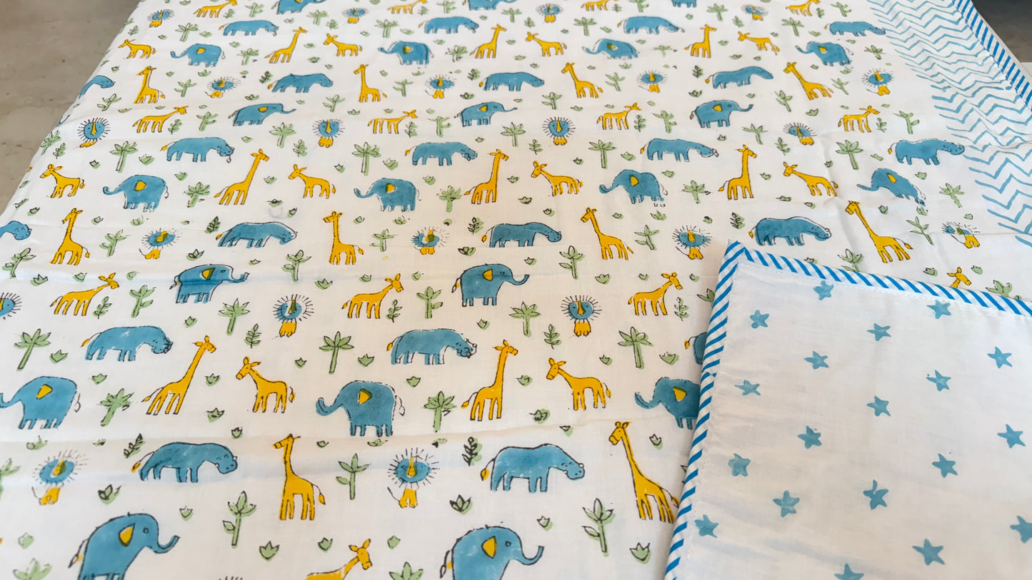 Safari Snuggles Handblock Print Mul Mul Cotton Dohar