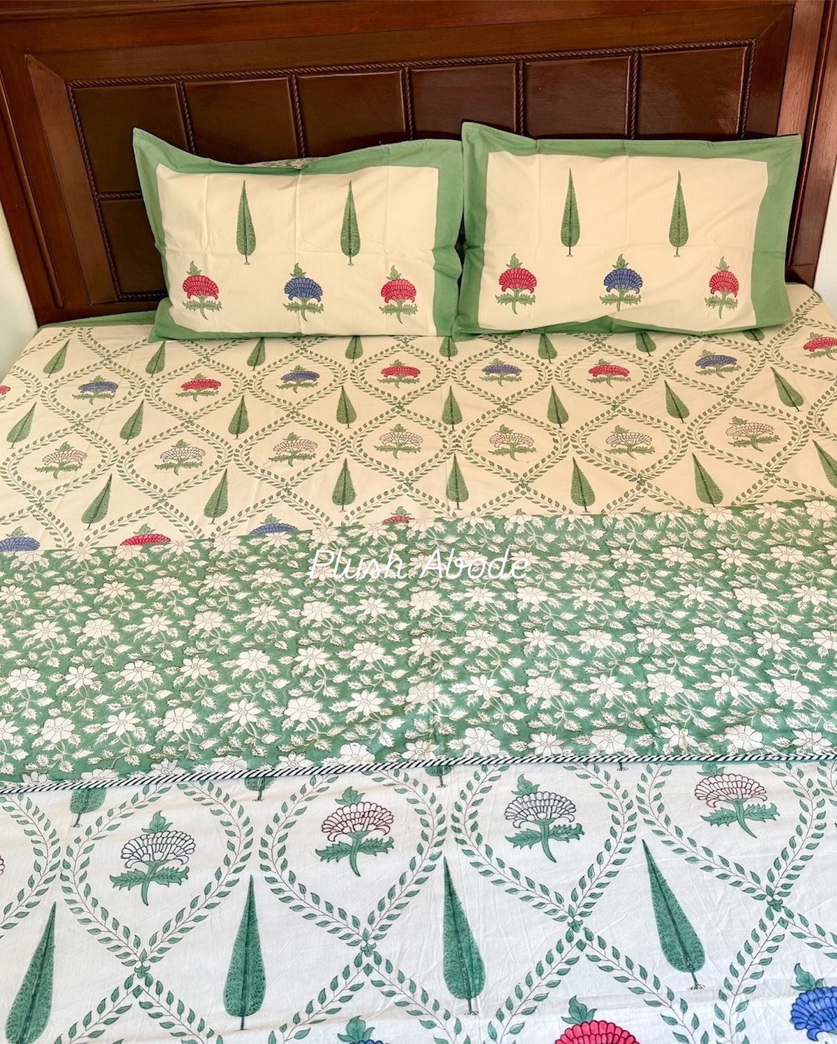 Green trellis garden Mul Mul Cotton Handblock Printed Dohar