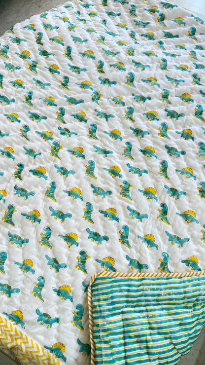 Dino Land Tales – Handblock Print Mul Mul Cotton Quilt