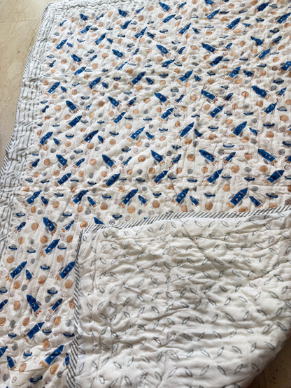 Space Explorer Handblock Print Mul Mul Cotton Quilt