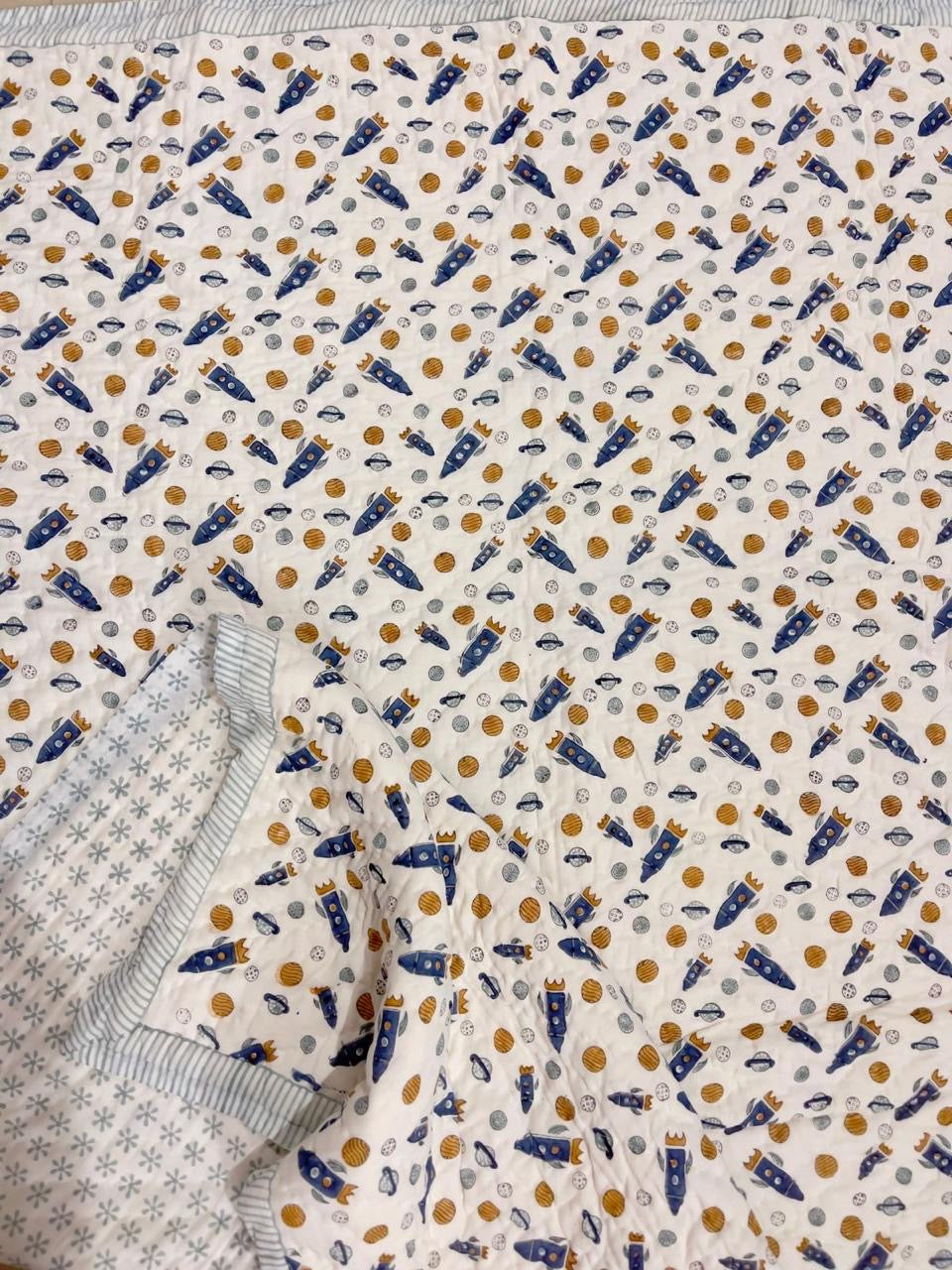 Space Explorer Handblock Print Mul Mul Cotton Quilt