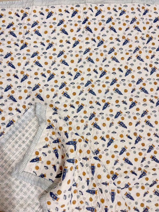 Space Explorer Handblock Print Mul Mul Cotton Quilt