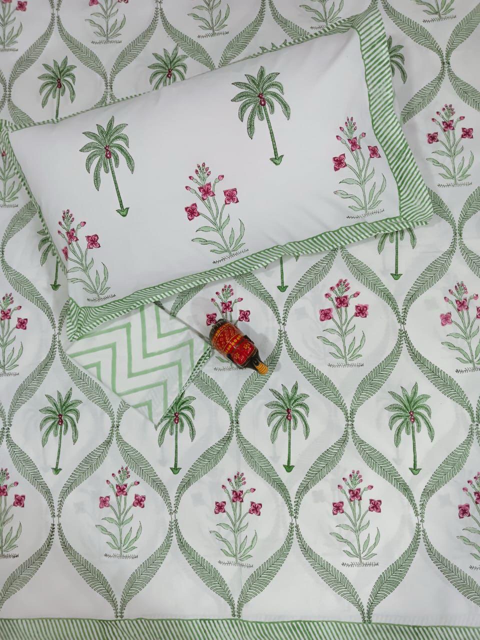 Palm Garden Buta Handblock Printed Cotton Bedsheet