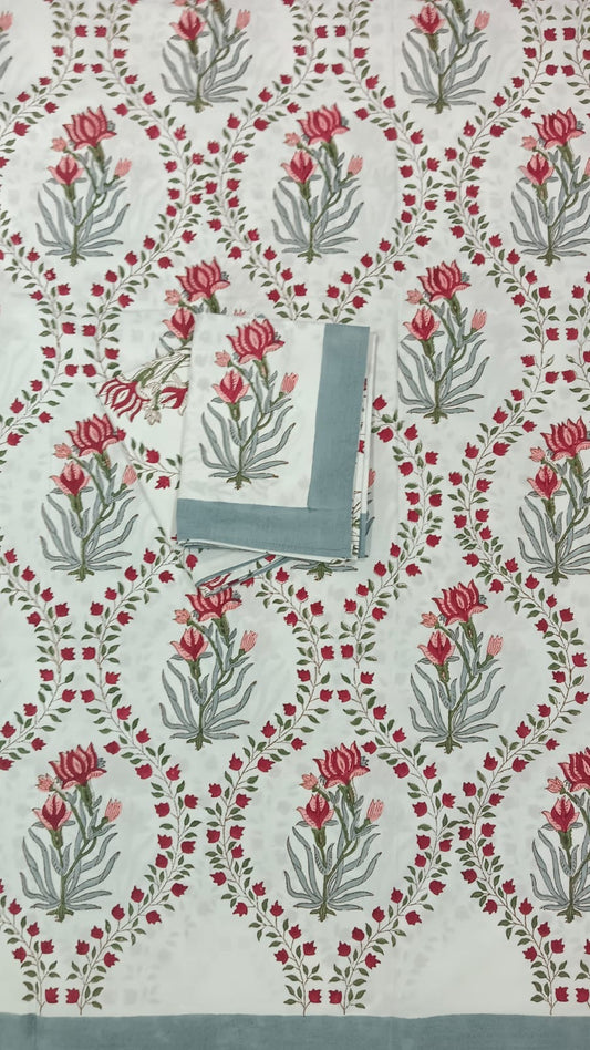 Blush Lotus Garden Handblock Printed Cotton Bedsheet