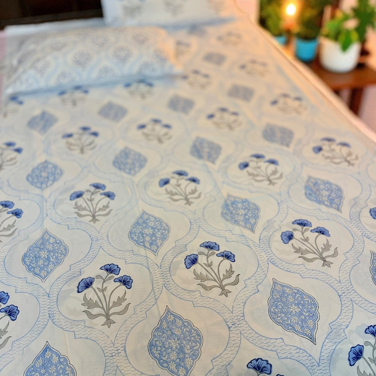 Neel Jharokha Handblock Printed Cotton Bedsheet