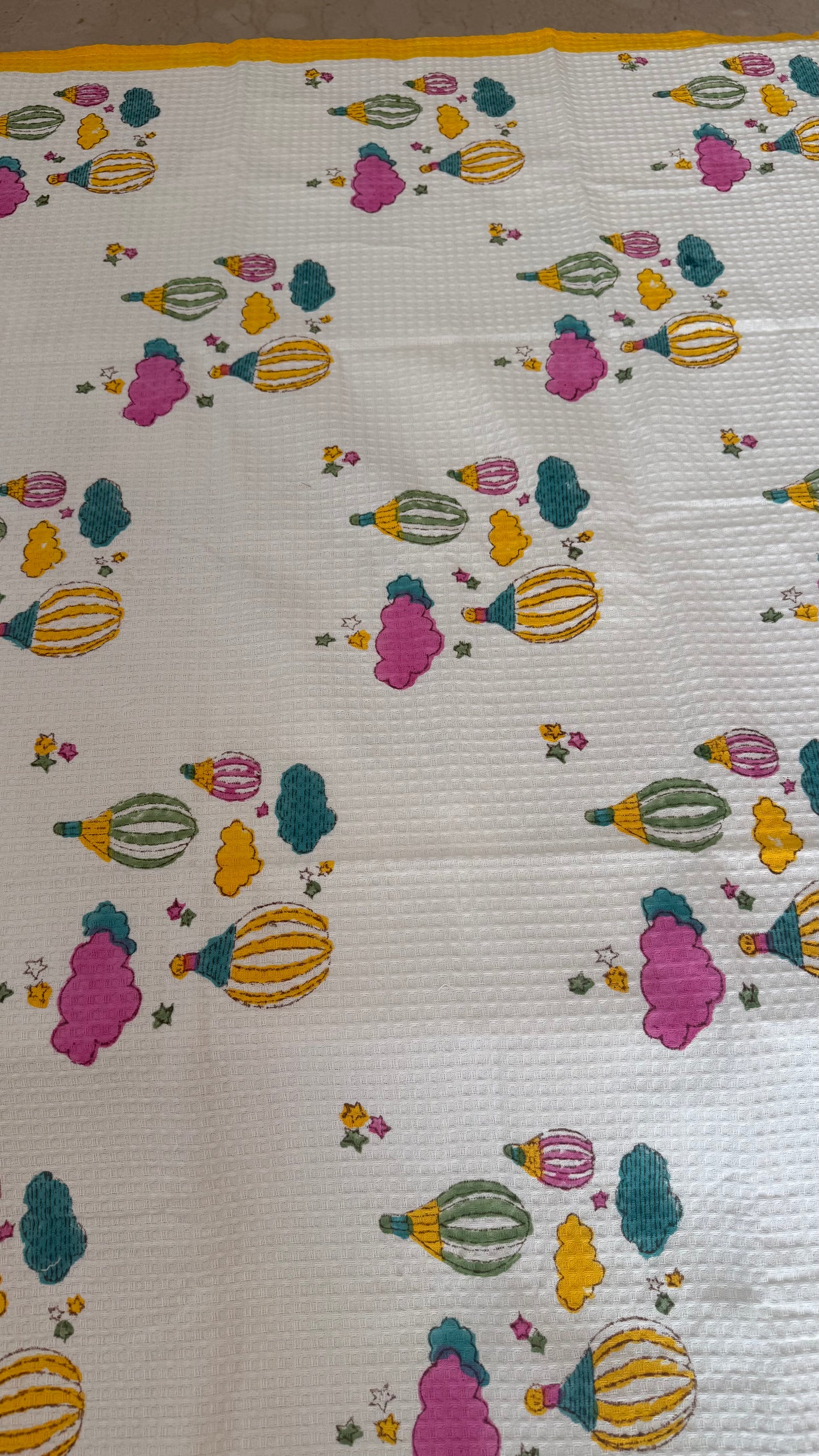 Kids Yellow Pink Balloon Adventures Towel