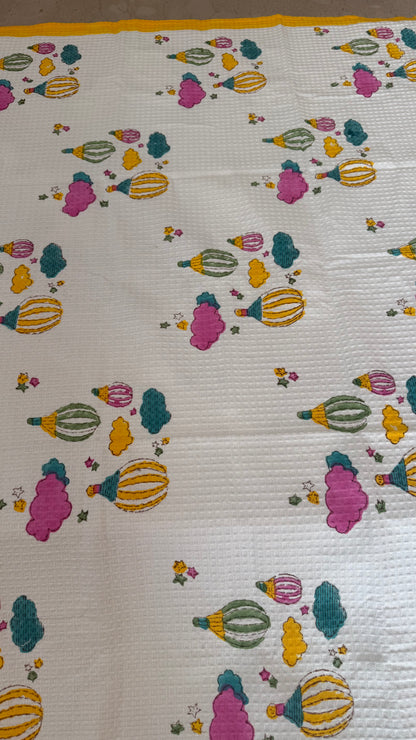 Kids Yellow Pink Balloon Adventures Towel