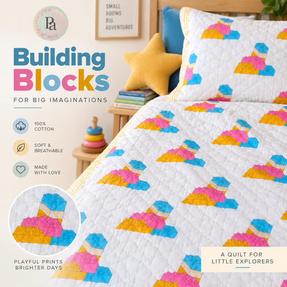 Building blocks- Handblock Print Mul Mul cotton Quilt