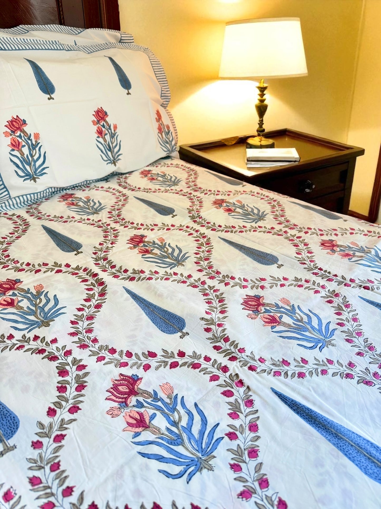 Gulnaar Lattice Handblock Printed Cotton Bedsheet