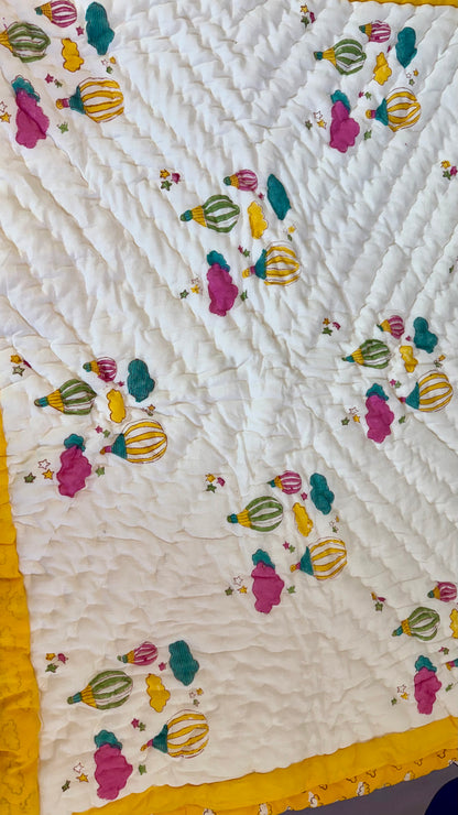 Up in the Clouds – Handblock Print Mul Mul Cotton Quilt