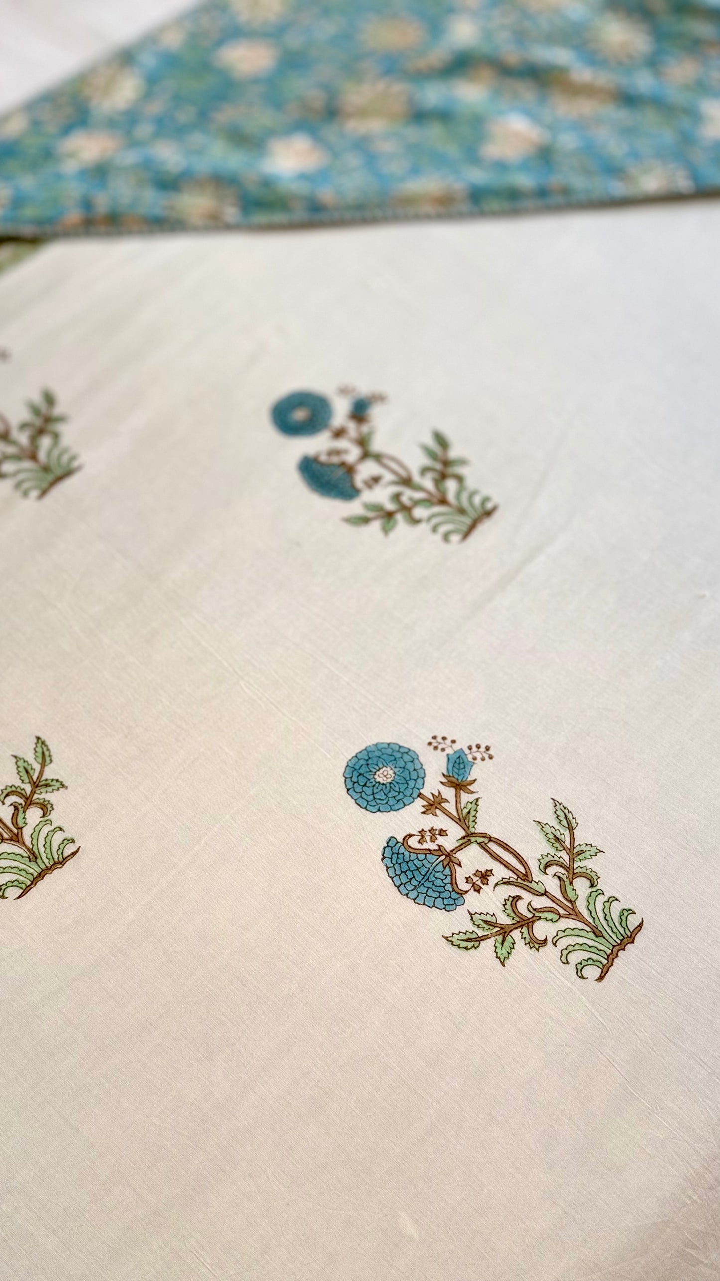 Blue Mughal Garden Mul Mul Cotton Handblock Printed Dohar