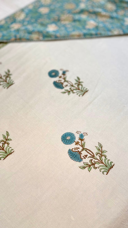 Blue Mughal Garden Mul Mul Cotton Handblock Printed Dohar