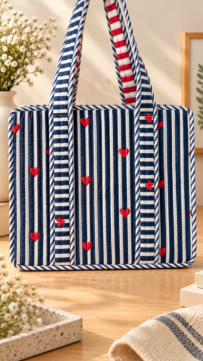 Navy hearts Mini tote bag