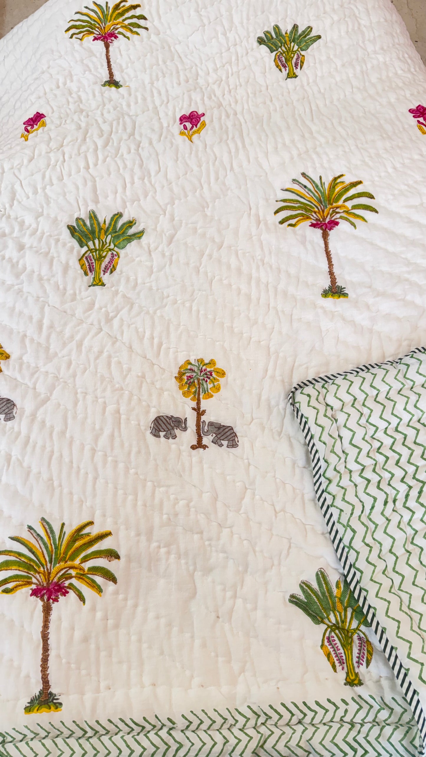 Palm Oasis Handblock Print Mul Mul Cotton Quilt