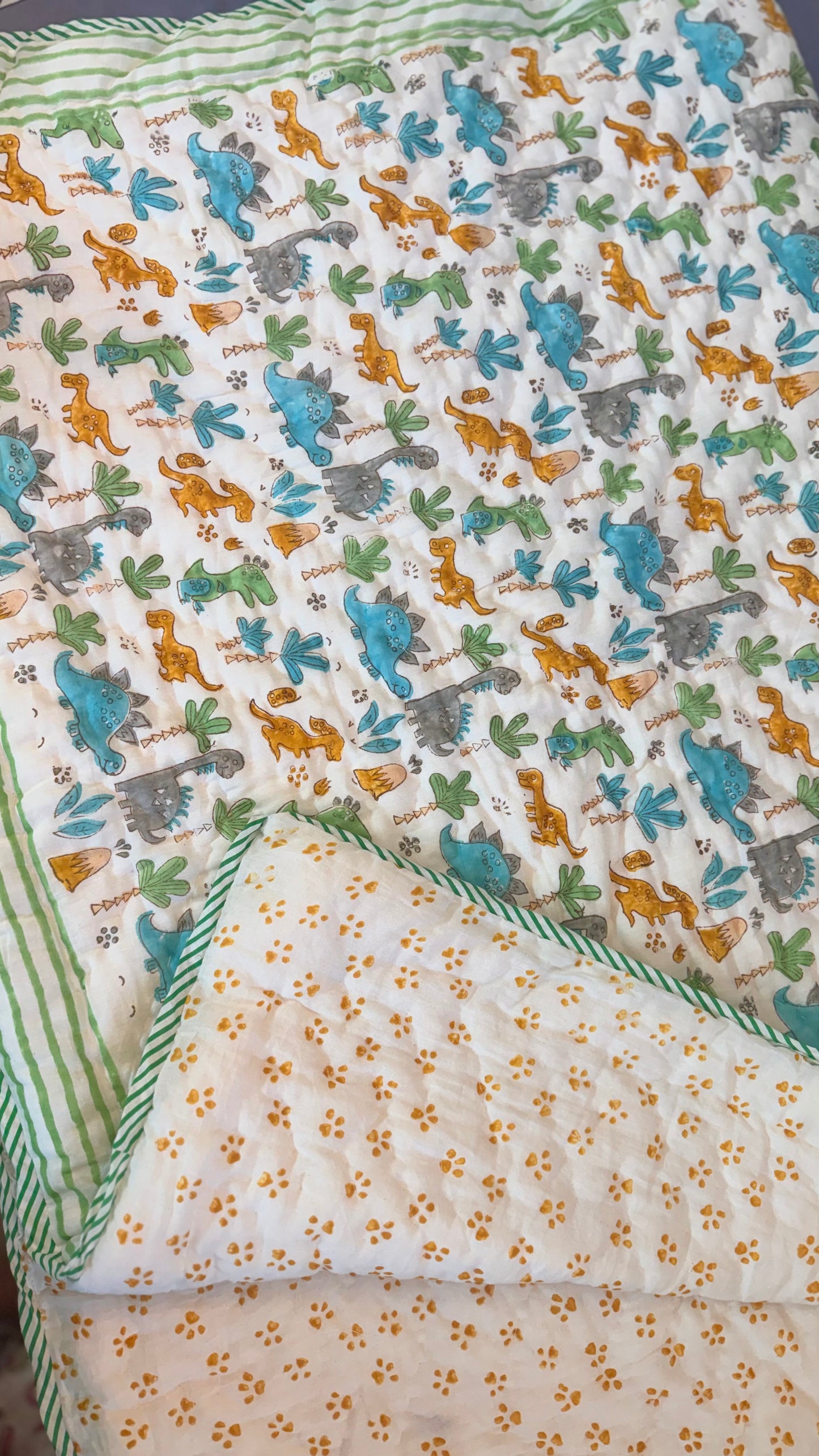Roars and Palms – Handblock Print Mul Mul Cotton Quilt