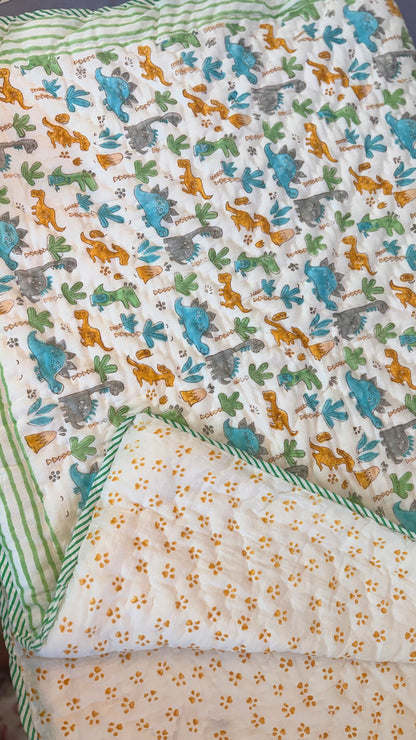Roars and Palms – Handblock Print Mul Mul Cotton Quilt
