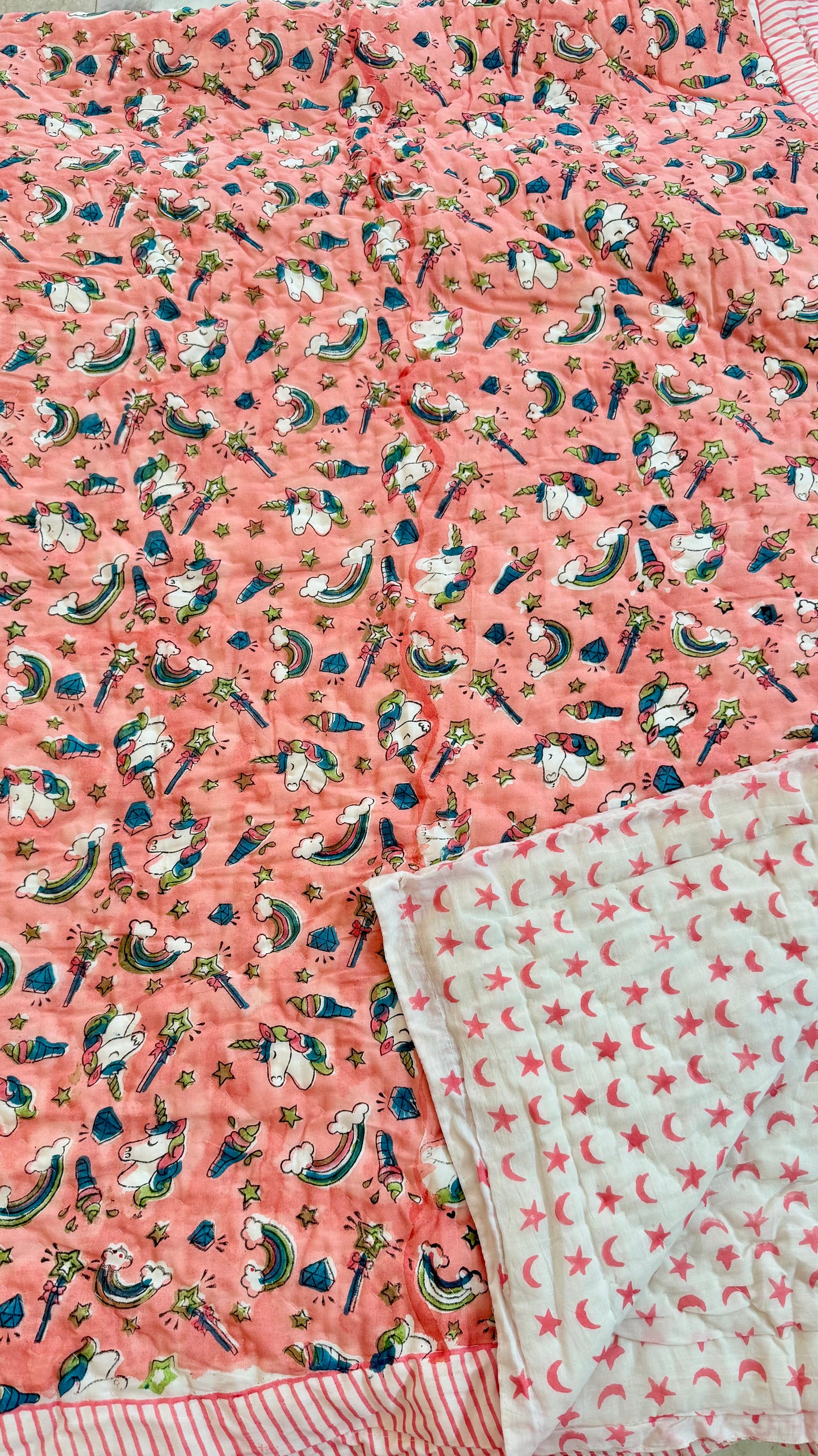 Unicorn Magic Handblock Print Mul Mul Cotton Quilt