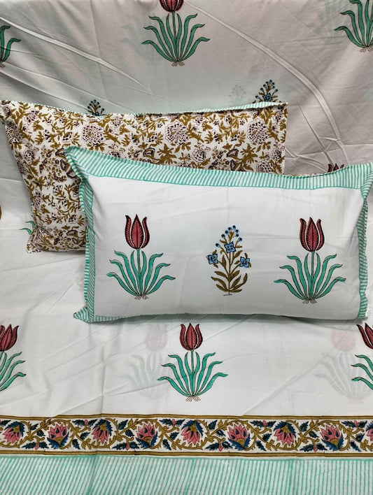 Tulip Garden Handblock Printed Bedsheet