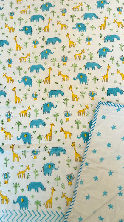 Safari Snuggles Handblock Print Mul Mul Cotton Dohar
