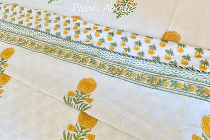 Yellow marigold Garden Mul Mul Cotton Handblock Printed Dohar