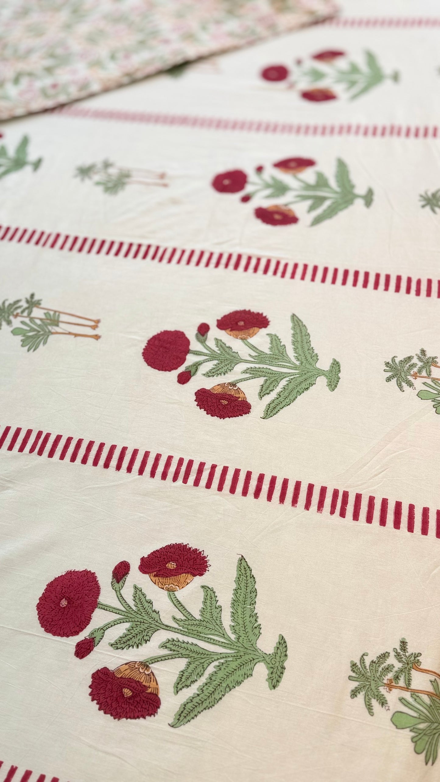 Crimson Bloom Handblock Print Mul Mul Cotton Dohar