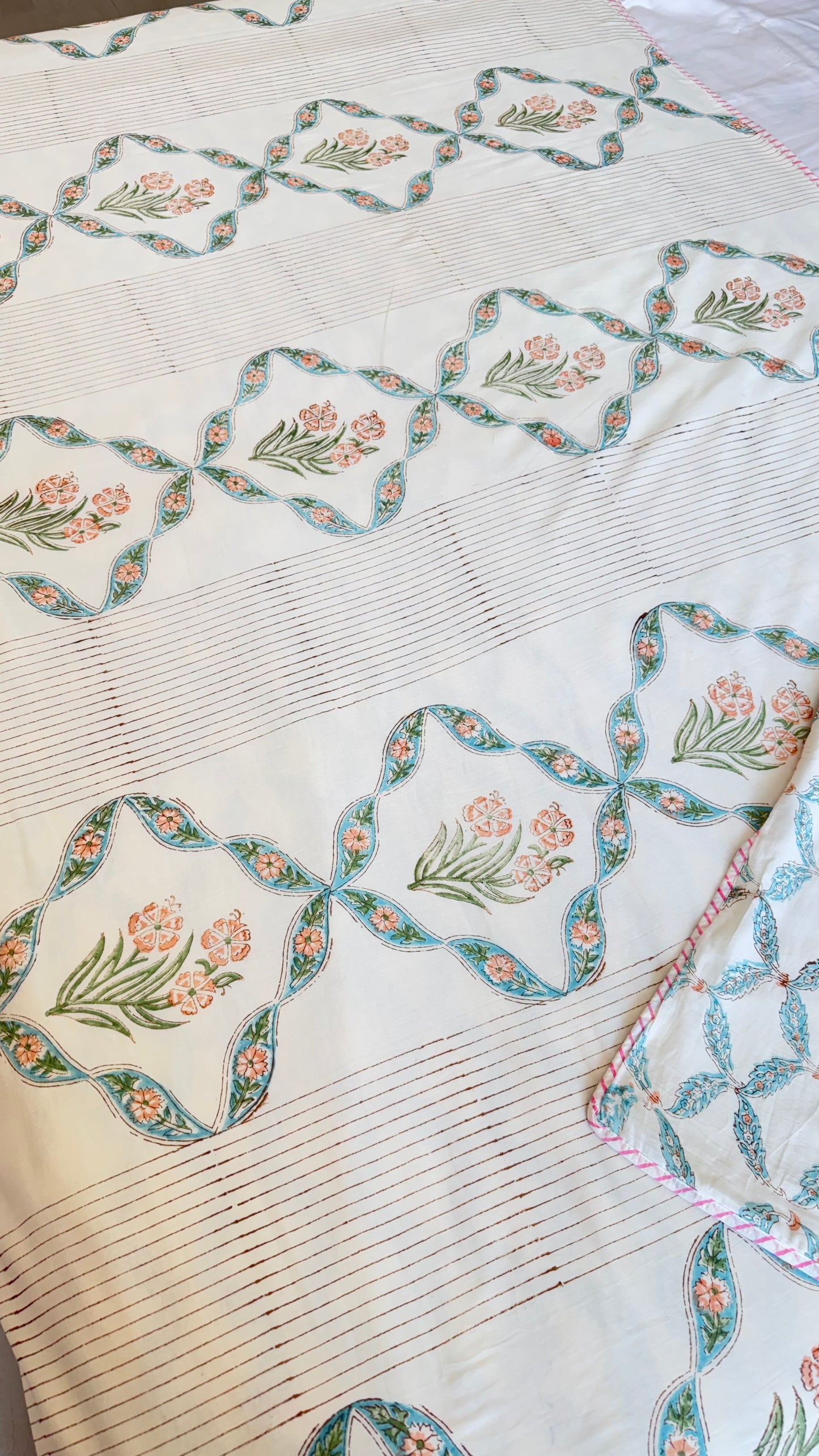 Spring Lattice Handblock Print Mul Mul Cotton Dohar
