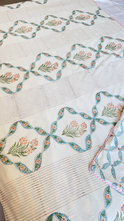 Spring Lattice Handblock Print Mul Mul Cotton Dohar