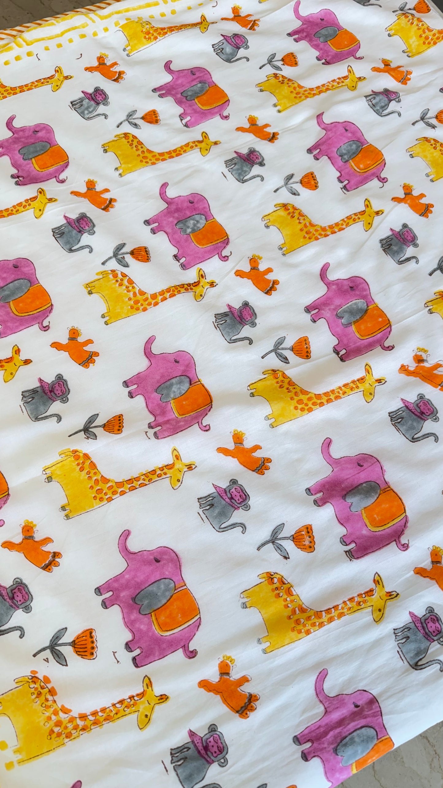Pink yellow jungle – Handblock Print Mul Mul Cotton Dohar
