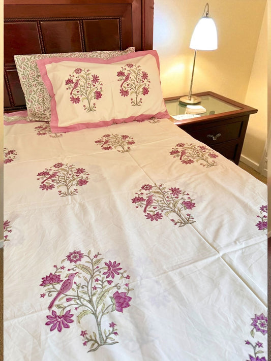 Violet Garden Symphony Handblock Printed Cotton Bedsheet