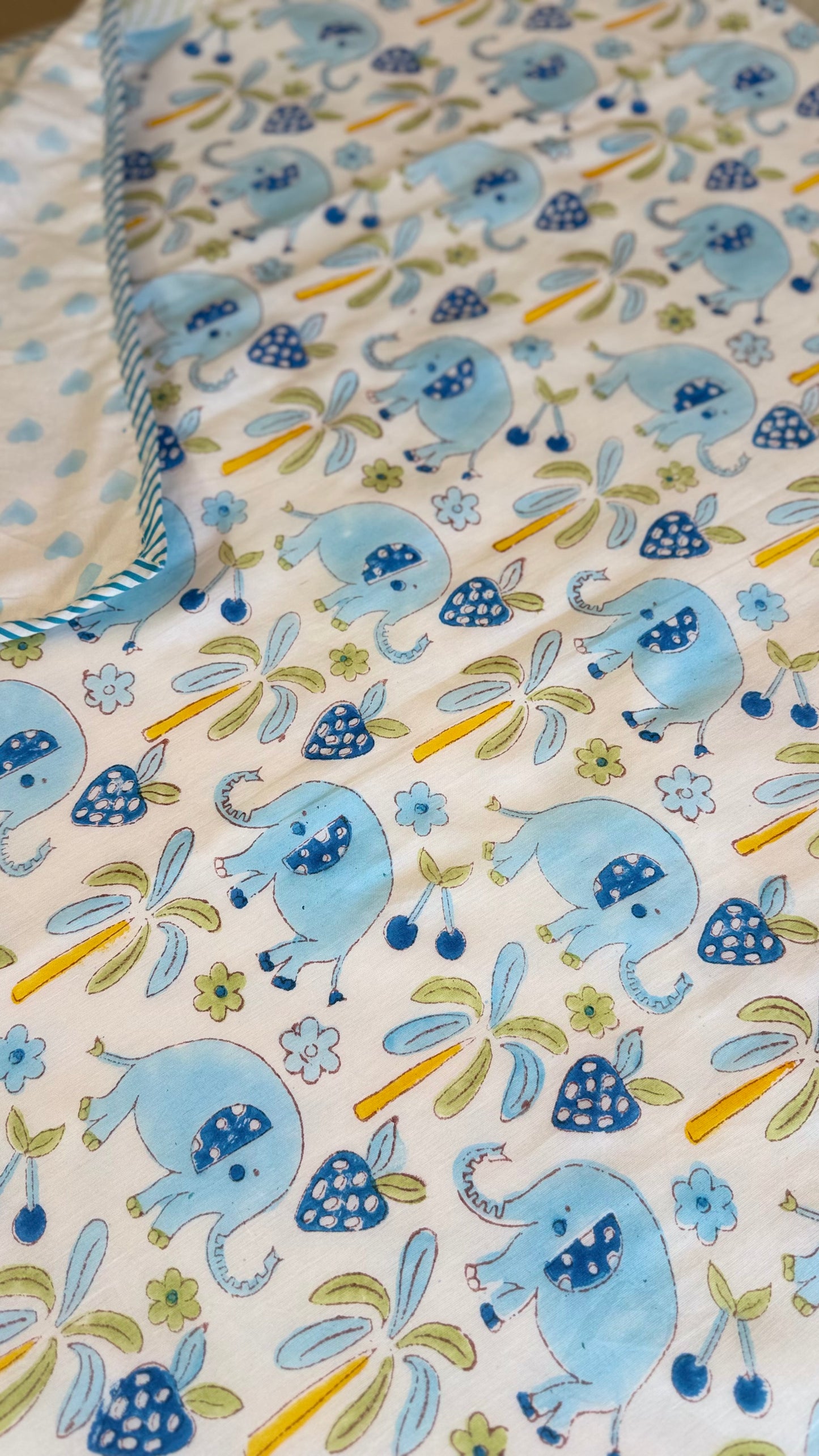 Blue Elephant – Handblock Print Mul Mul Cotton Dohar
