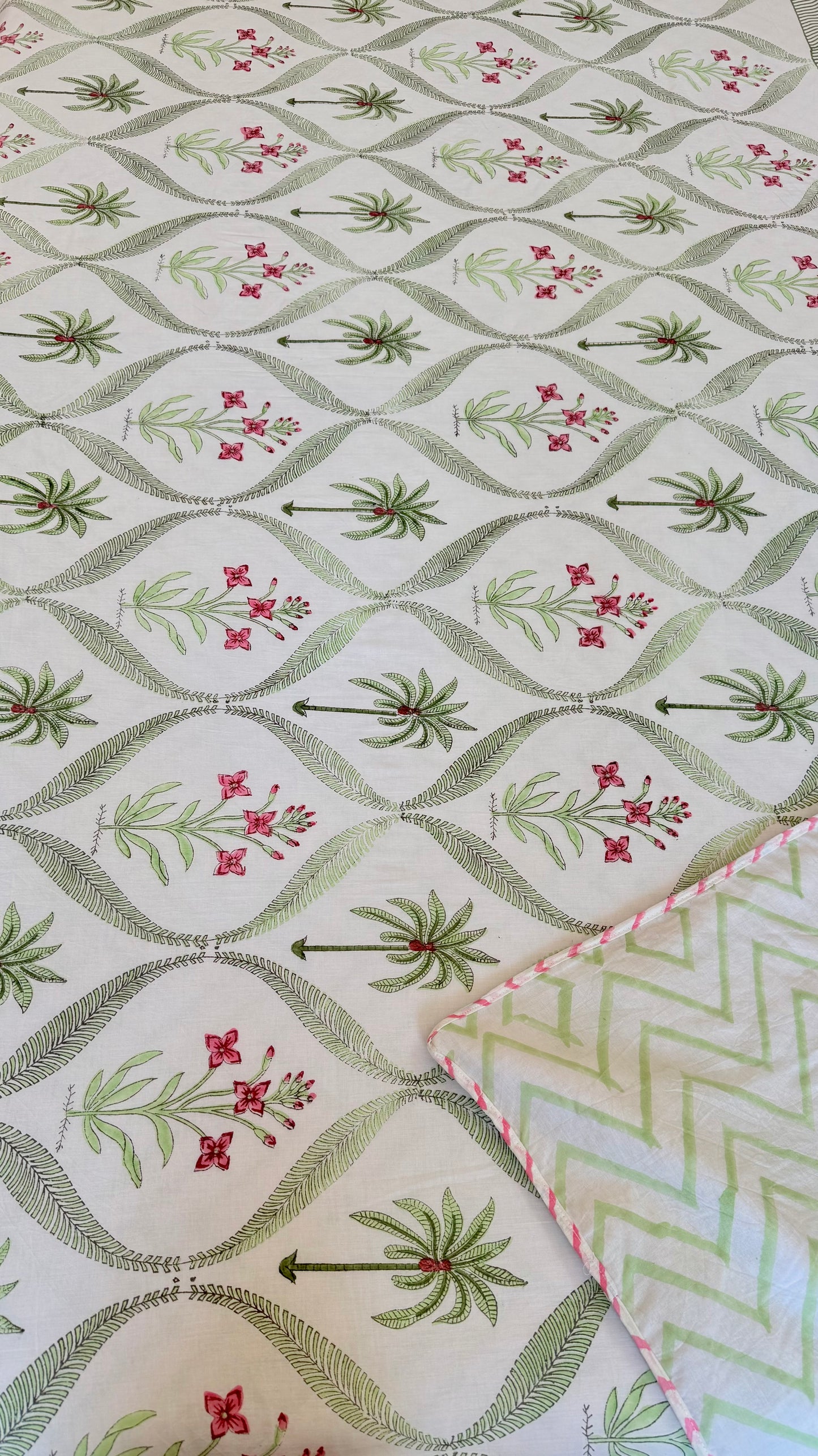 Tropical Palm Grove Mul Mul Cotton Handblock Printed Dohar