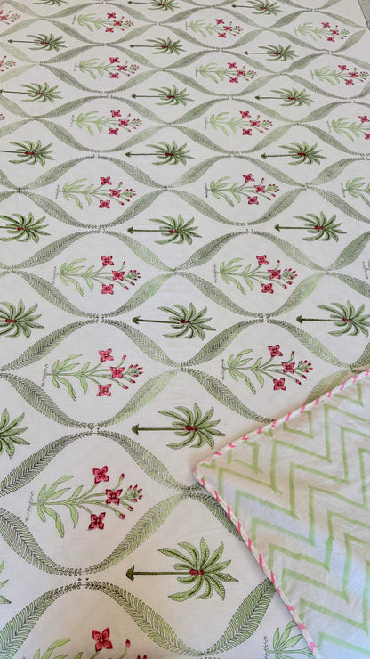 Tropical Palm Grove Mul Mul Cotton Handblock Printed Dohar