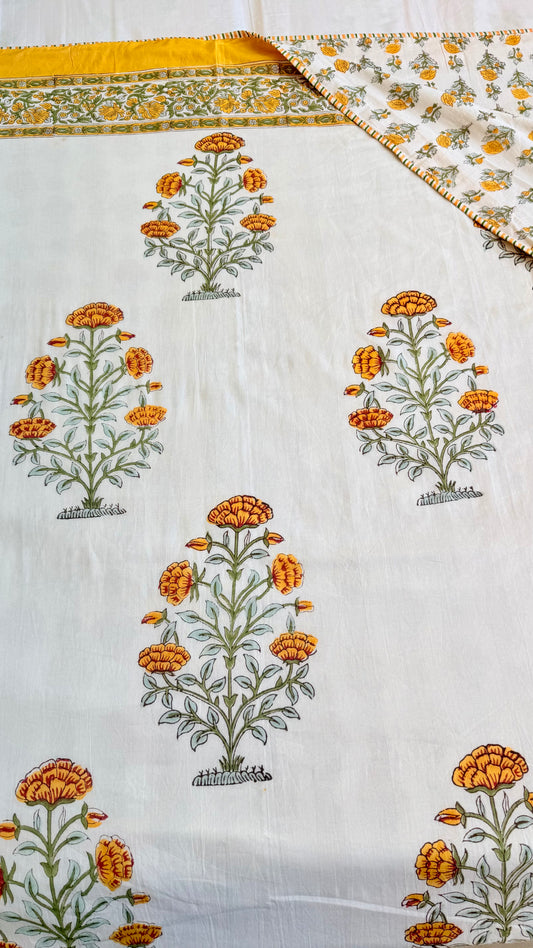 Saffron Bloom Handblock Print Mul Mul Cotton Dohar