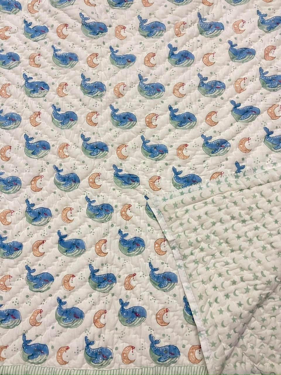 Whale Wishes Handblock Print Mul Mul Cotton Quilt
