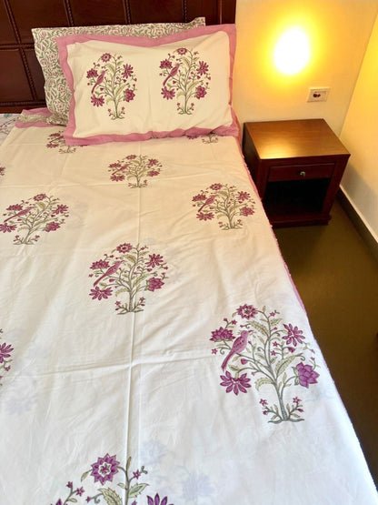 Violet Garden Symphony Handblock Printed Cotton Bedsheet