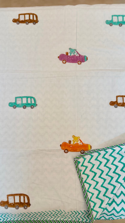 Car Parade Print Handblock Print Mul Mul Cotton Dohar