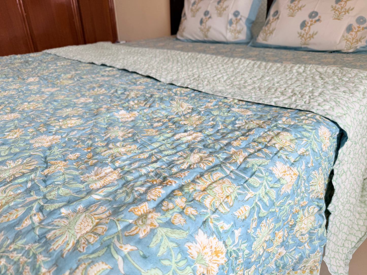 Bluebell Garden  Garden Mul Mul Cotton Handblock Printed Quilt