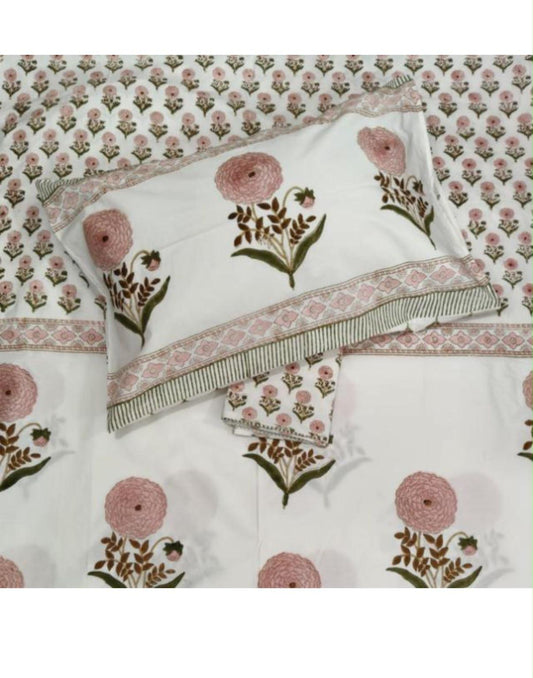 Blush Garden Handblock Printed Cotton Bedsheet