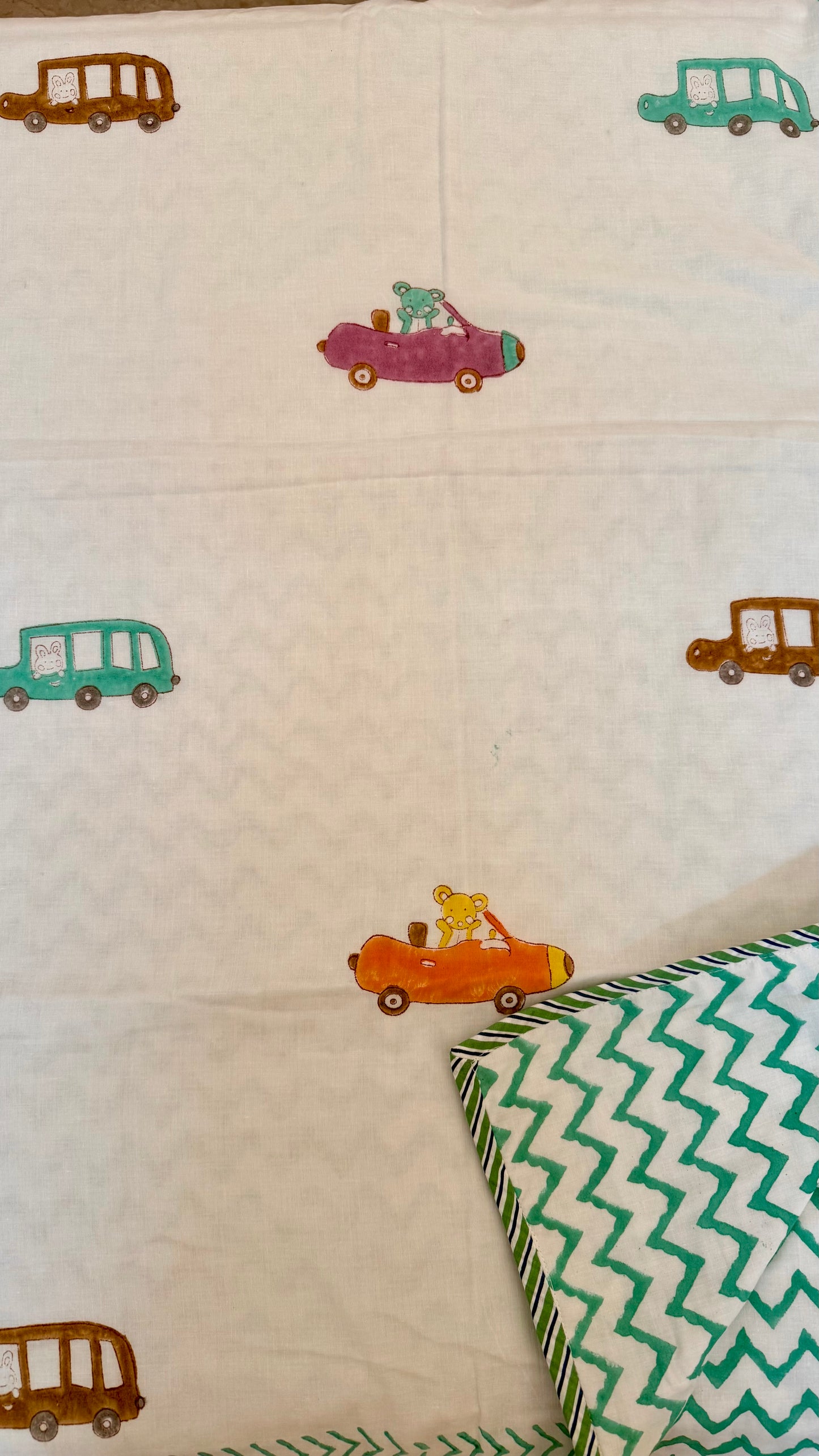 Car Parade Print Handblock Print Mul Mul Cotton Dohar
