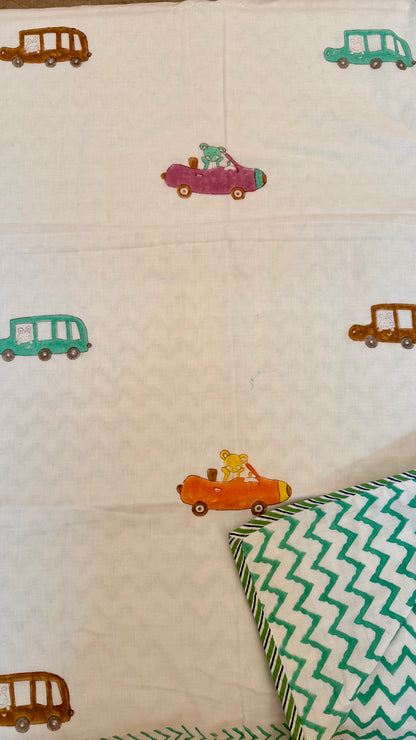 Car Parade Print Handblock Print Mul Mul Cotton Dohar