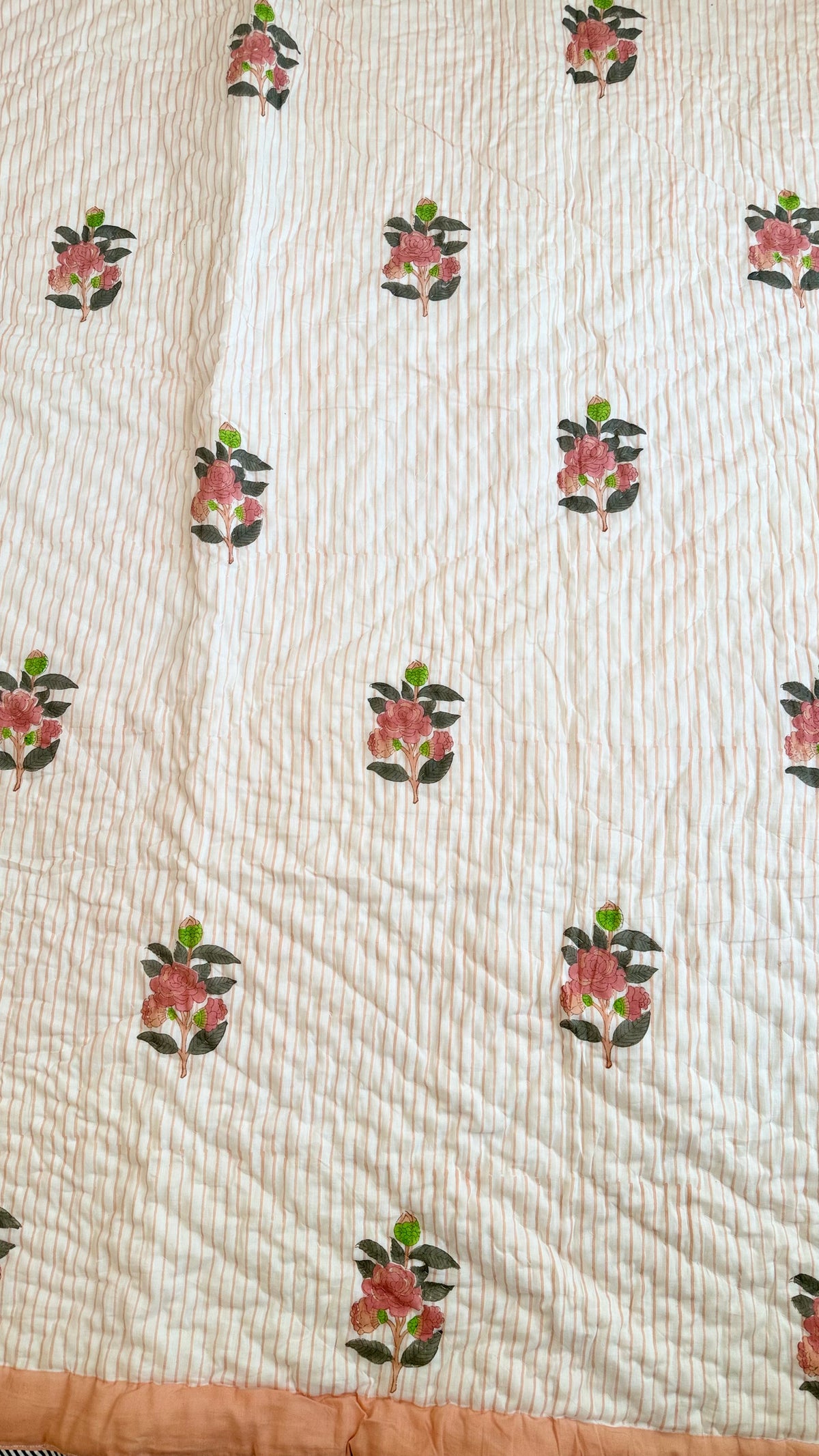 Peach Blossom Mul Mul Cotton Handblock Printed Quilt