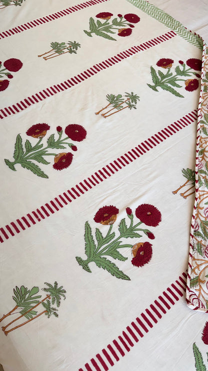 Crimson Bloom Handblock Print Mul Mul Cotton Dohar